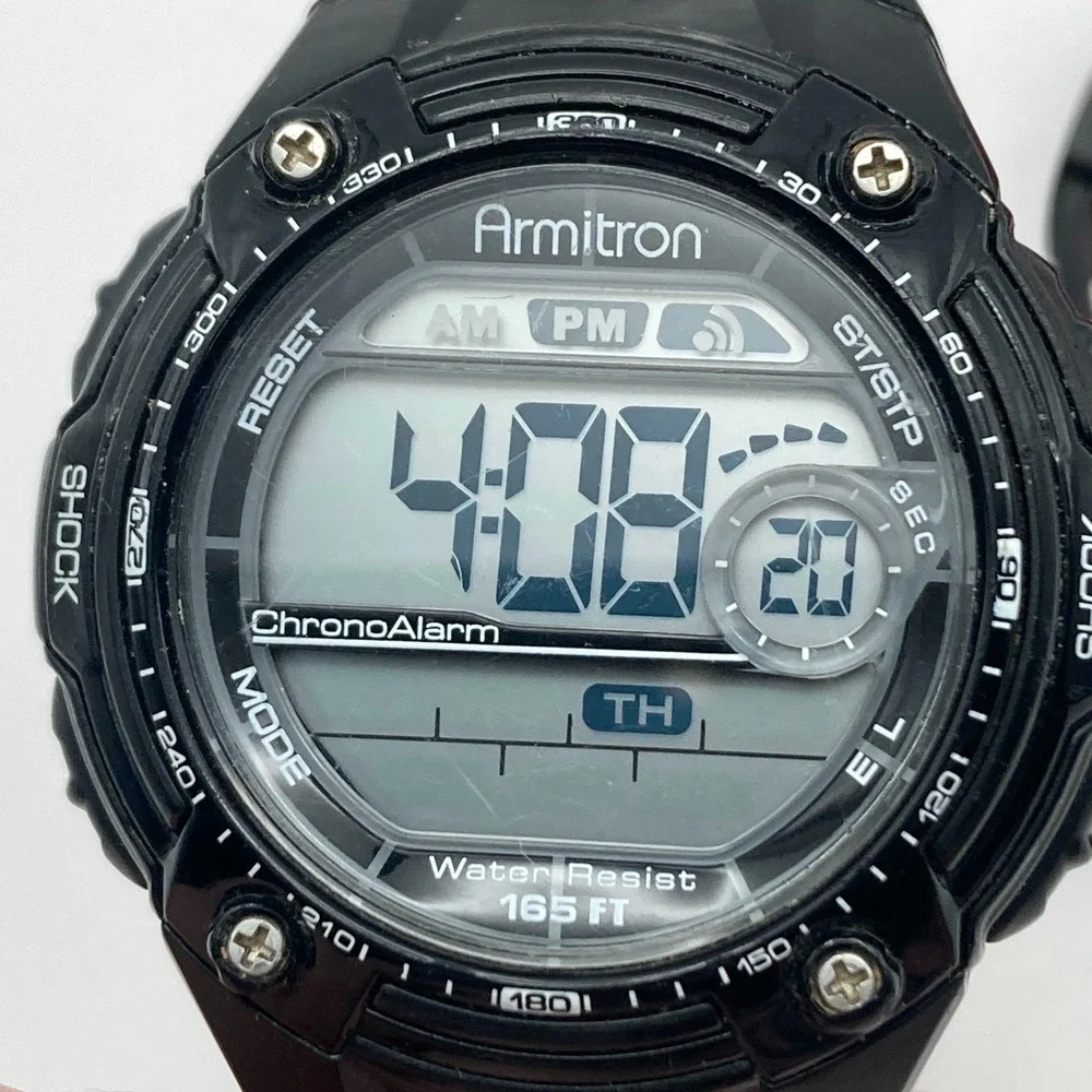 Lot of 4 Men's Watches Digital Armitron Skmei Black White Red Alarm Date Chrono